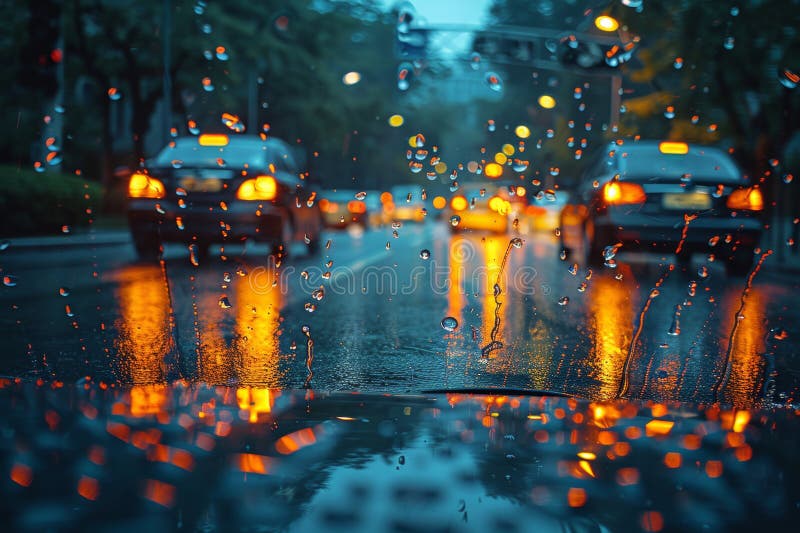 Raindrops on car glass during thunderstorm a captivating view of nature s beauty royalty free illustration