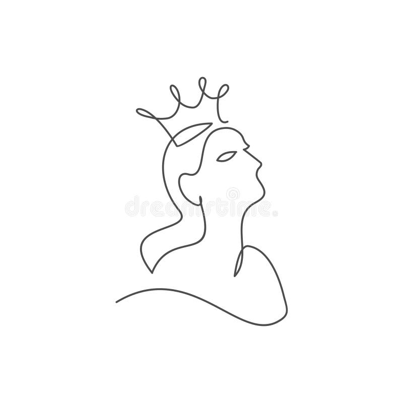 Desenho contínuo de uma linha da rainha do xadrez ilustração
