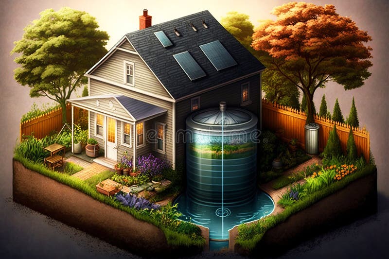 Rainwater Harvesting System Colored Illustration Generative AI Stock Circuit Diagram