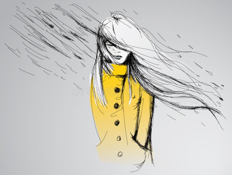 Young woman in yellow trench coat. Young woman in yellow trench coat