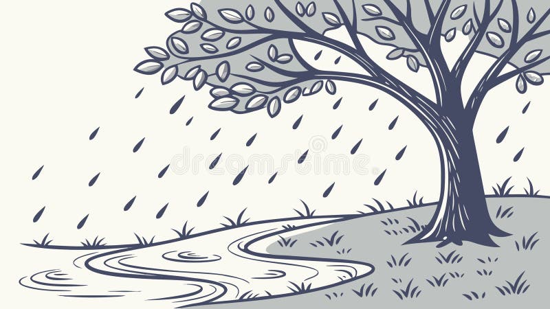 Rainy Day Tree Scene, Somber Nature Illustration, vector design Generative AI royalty free illustration