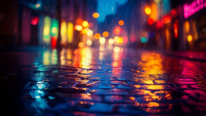 Rainy Night City Street Riflette Le Luci Coloranti royalty illustrazione gratis