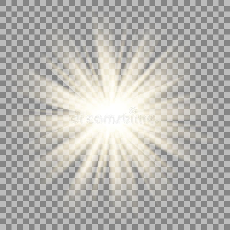 Star in white on transparent black background. Sun flare with rays