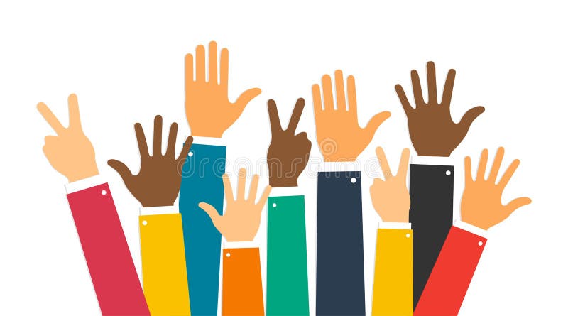 Raise Hands. Hand Gesturing Arms Raised. Volunteering. Voting. Vector