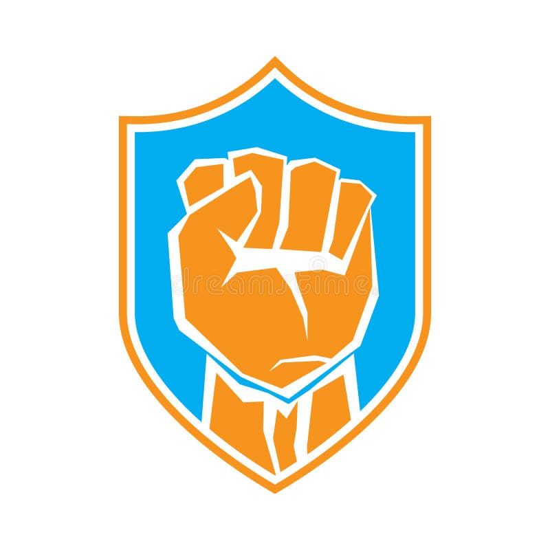 Raised Fist Symbol. Clenched Fist Symbol on a Shield Stock Vector