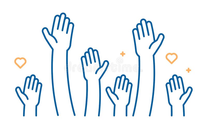 Raised helping hands vector icon. Illustration for volunteer and charity work in flat style with arms and geometric elements vector illustration