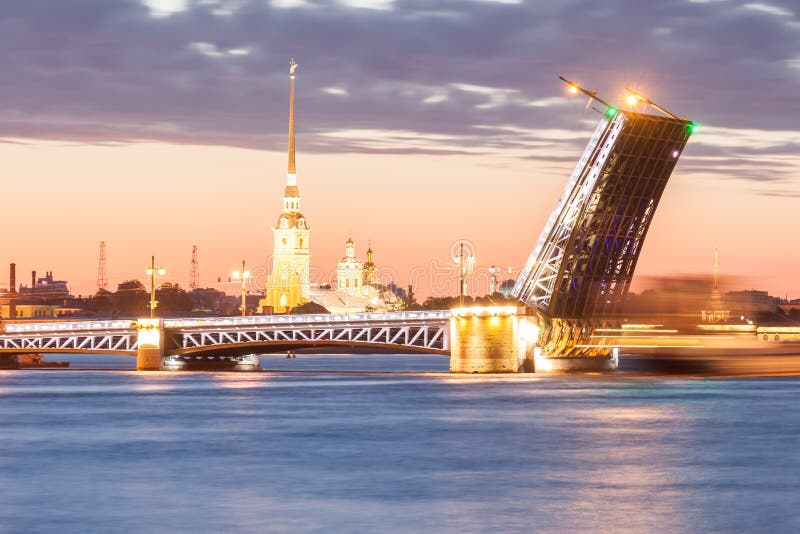 The raised Palace bridge at white nights