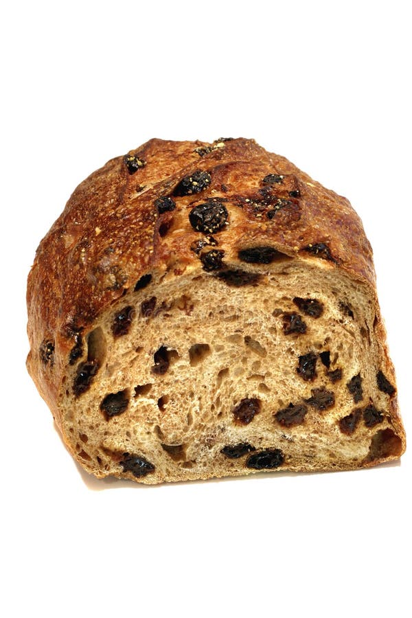 A half loaf of fresh raisin bread