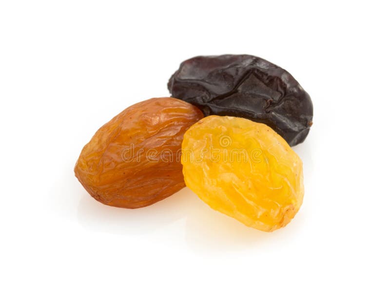 Raisins on white background