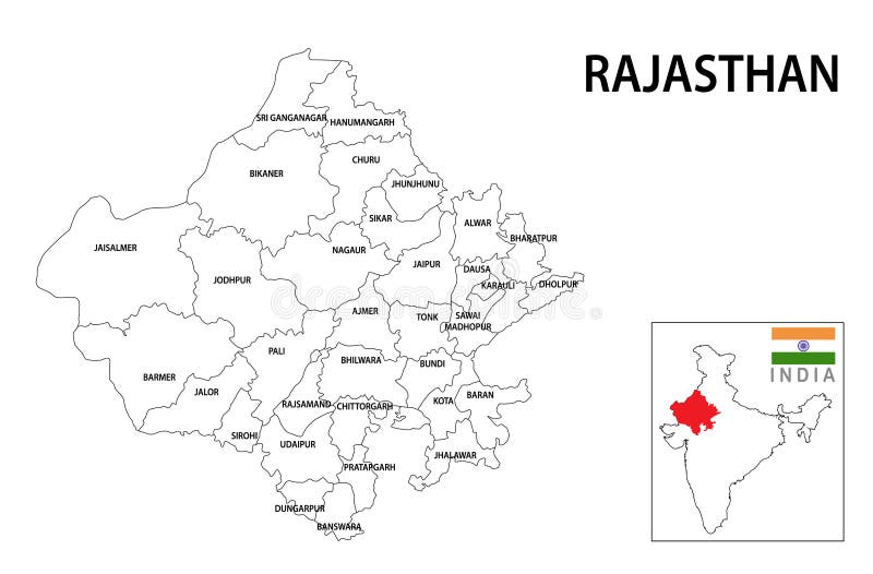 Rajasthan Map. Political and Administrative Map of Rajasthan with