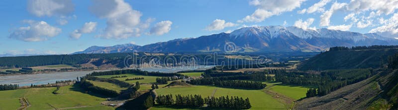 Rakaia Gorge River Valley Panorama in Mid Canterbury, New Zealand