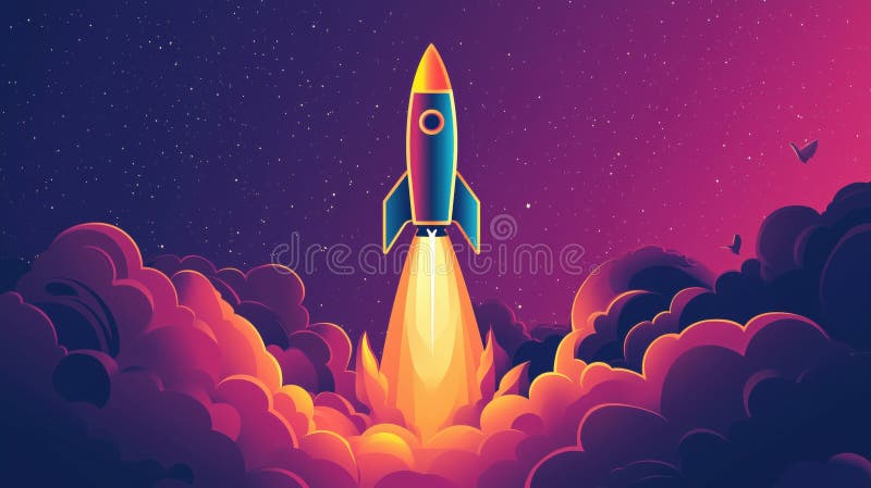 Raketenstart im dynamischen kosmischen Hintergrund mit Wolken lizenzfreies stockfoto