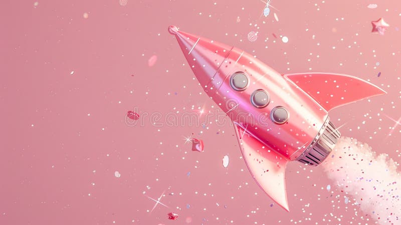 Raketfartyg som sjösätter rymden glitter som är avskärmad från 3d art, söta stjärnor vektor illustrationer