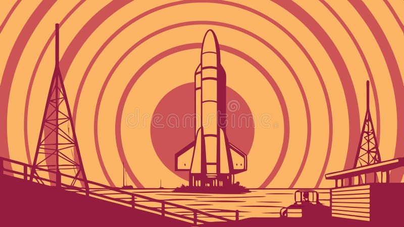 Raketstart från en Retro Circular Base-vektordesign Generative AI vektor illustrationer