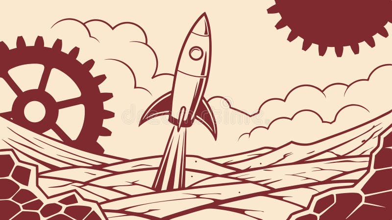 Raketstart från vektorvektorn för landskapsljud i industriörat generativ AI vektor illustrationer