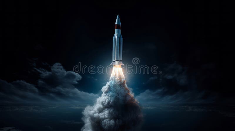Raketuppskjutning in i himlen royaltyfri bild