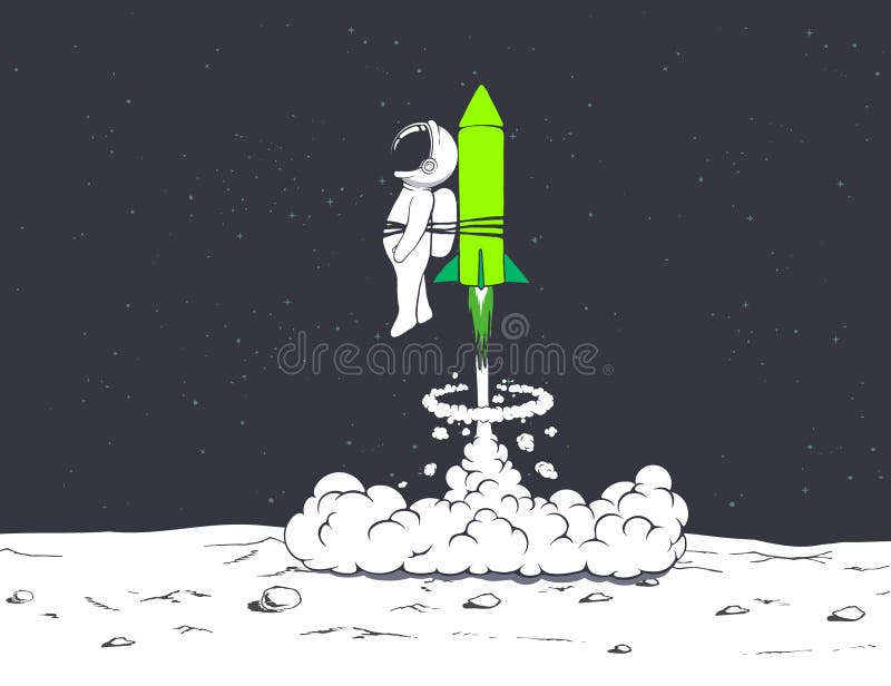 Raketuppskjutning med astronaut stock illustrationer