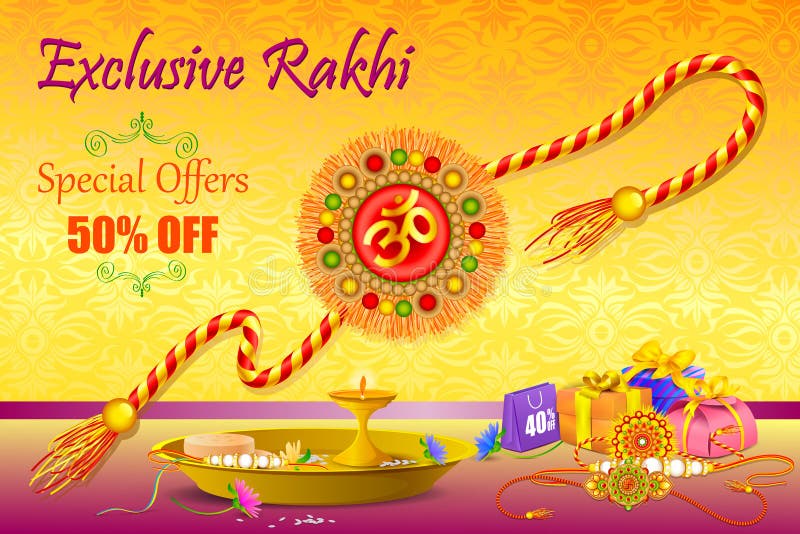 Rakhi decorado com o presente para Raksha Bandhan Sale ilustração royalty free Rakhi decorado com o presente para Raksha Bandhan Sale ilustração royalty free