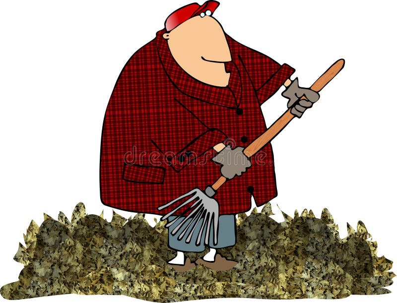 Guy raking leaves stock vector. Illustration of workout 17481969