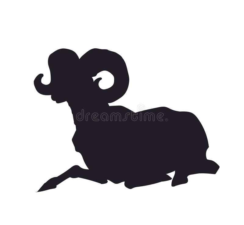 Mountain ram lying, silhouette, vector. White background. Mountain ram lying, silhouette, vector. White background