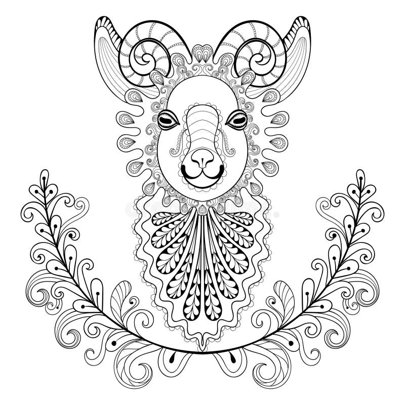 Ram With Floral Frame Wreathe Vector Zentangle Ram Head Illust Stock Vector Illustration Of Mehndi Background