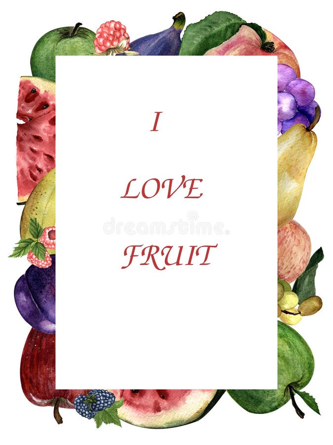Ram för flerfärgade frukter, äpple vattenmelondruvor, fikon och bananer. royaltyfri illustrationer