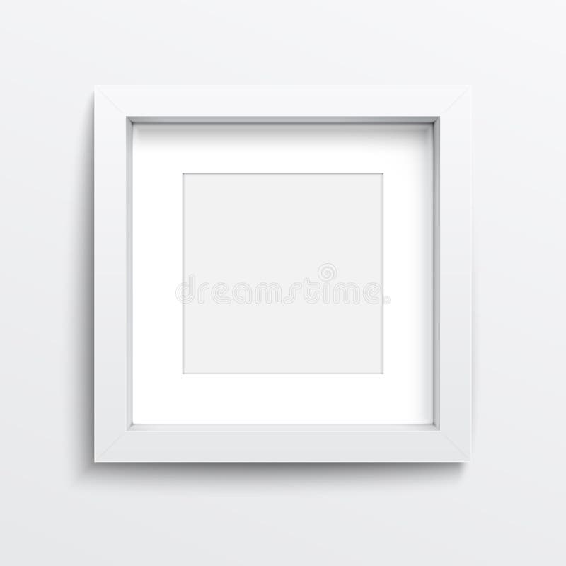 White square frame on gray wall with realistic shadows. Vector illustration. EPS10. White square frame on gray wall with realistic shadows. Vector illustration. EPS10.