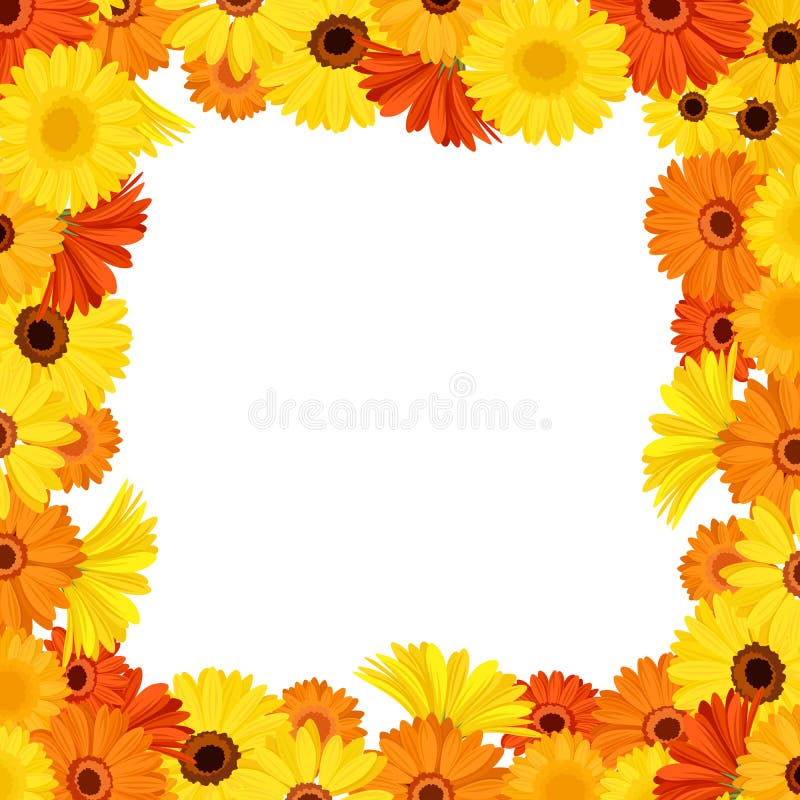 Vector frame with orange and yellow gerbera flowers. Vector frame with orange and yellow gerbera flowers.