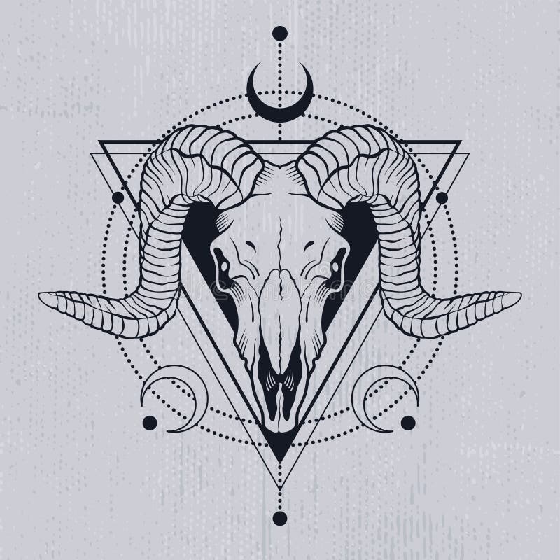 Ram Skull Outline with Decorative Elements. Tattoo Sketch or T-shirt ...