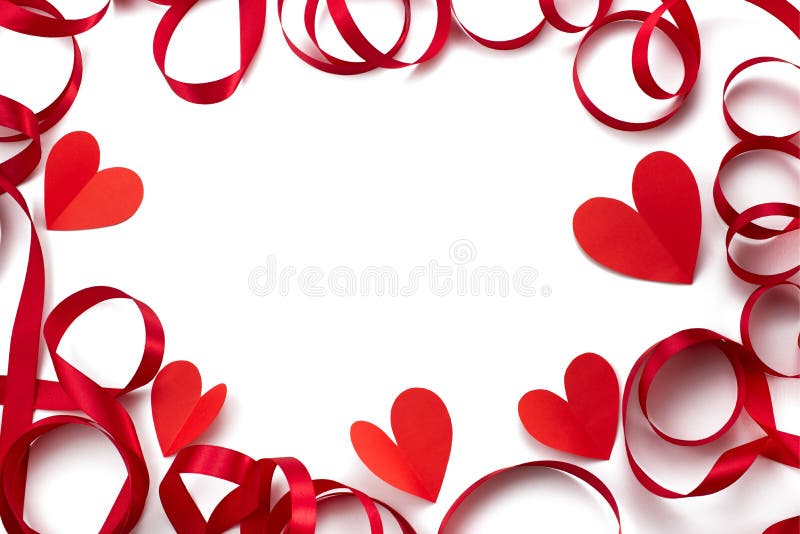 Rama atłasowy czerwony tasiemkowy kierowy biały tła pojęcie Valentine&-x27; s dzień obrazy stock Rama atłasowy czerwony tasiemkowy kierowy biały tła pojęcie Valentine&-x27; s dzień obrazy stock