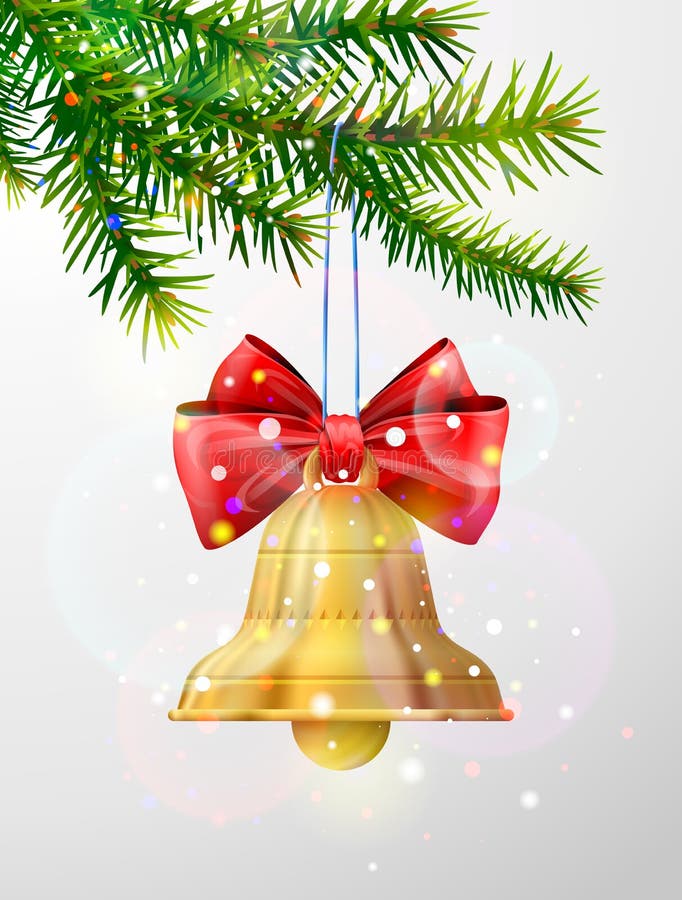 Rama de árbol de navidad con el cascabel de oro stock de ilustración Rama de árbol de navidad con el cascabel de oro stock de ilustración