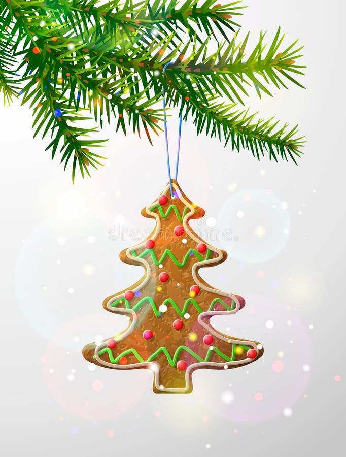 Rama de árbol de navidad con la galleta decorativa stock de ilustración Rama de árbol de navidad con la galleta decorativa stock de ilustración