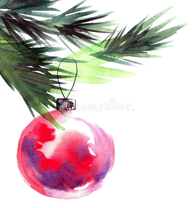 Rama de árbol de navidad y bolas de los cristmas stock de ilustración Rama de árbol de navidad y bolas de los cristmas stock de ilustración