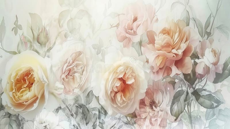 Rama delicată de acuarelă florală cu trandafiri pastelați și bujori pentru invitații elegante de ziua de naștere stock photography