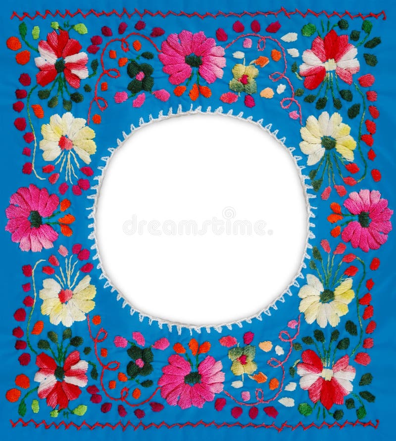 Mexican flowers embroidery frame with white blank space. Mexican flowers embroidery frame with white blank space