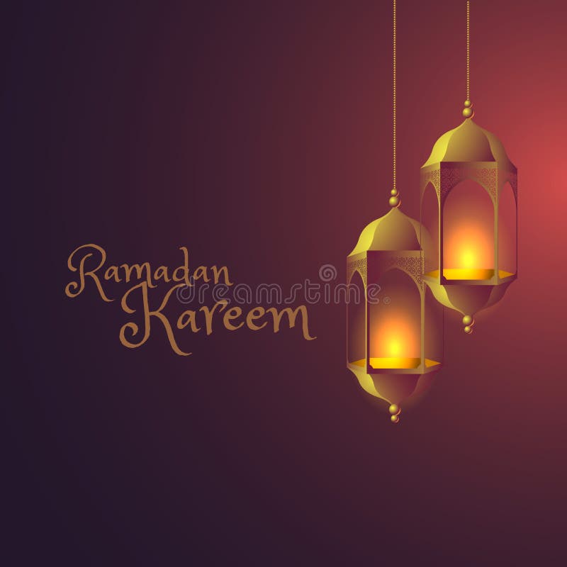 Hanging Ramadan Festival Lamps with Masjid Silhouette Stock Vector