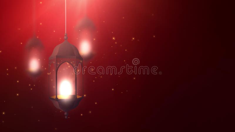 Ramadan candle lantern falling down hanging on string red background stock illustration