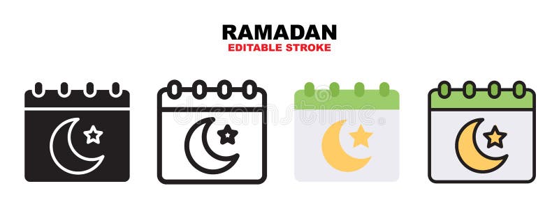 Ramadan Day with Calendar Icon Set with Different Styles Stock Vector