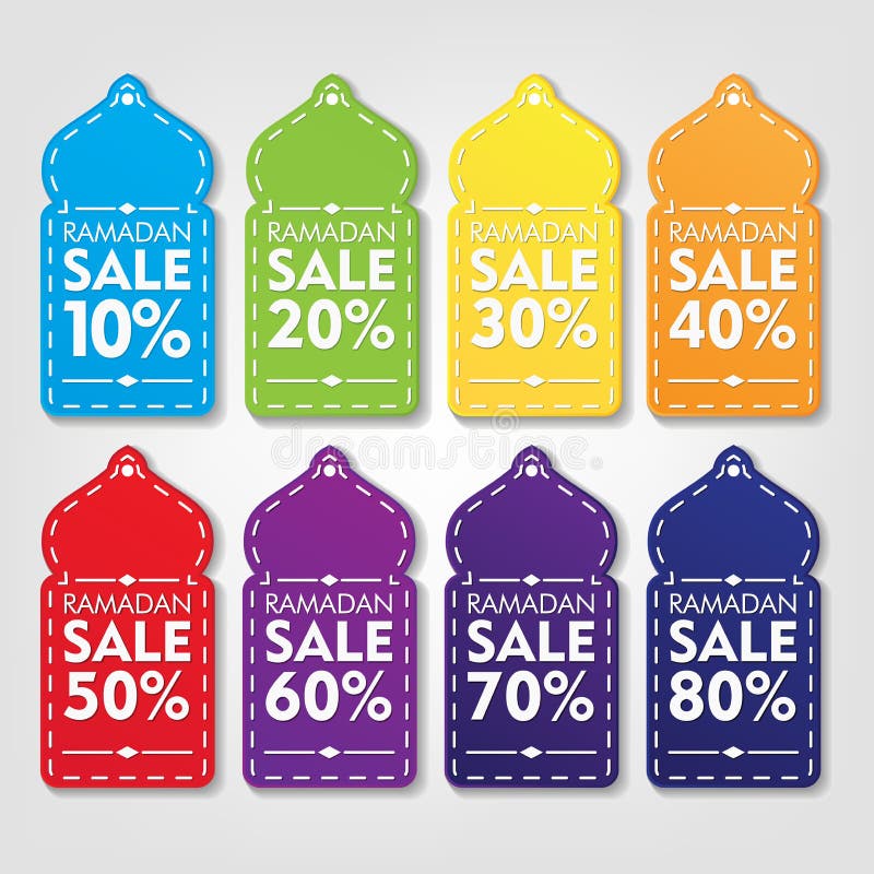 Ramadan Discount Tag Set Sale befordran med design för moskékupolShape vektor royaltyfri illustrationer Ramadan Discount Tag Set Sale befordran med design för moskékupolShape vektor royaltyfri illustrationer