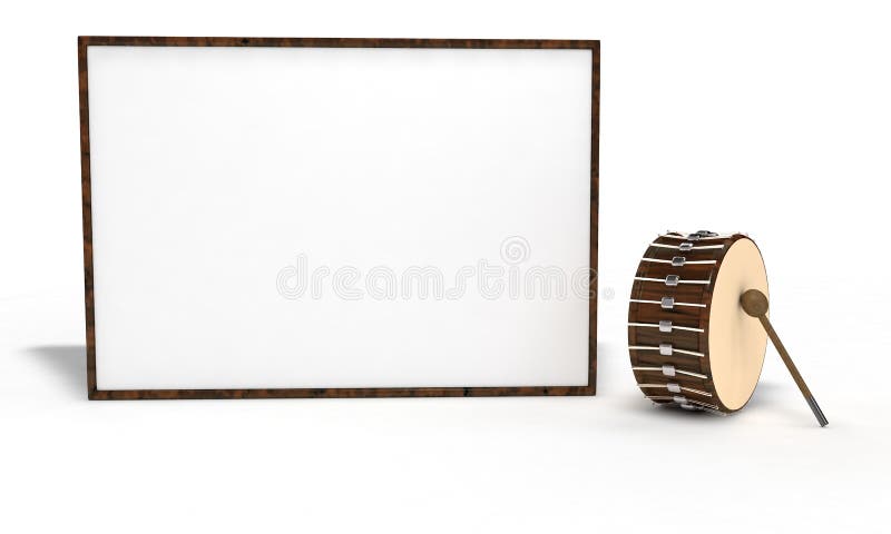 Ramadan drum and wood frema on the white, 3d render vector illustration Ramadan drum and wood frema on the white, 3d render vector illustration