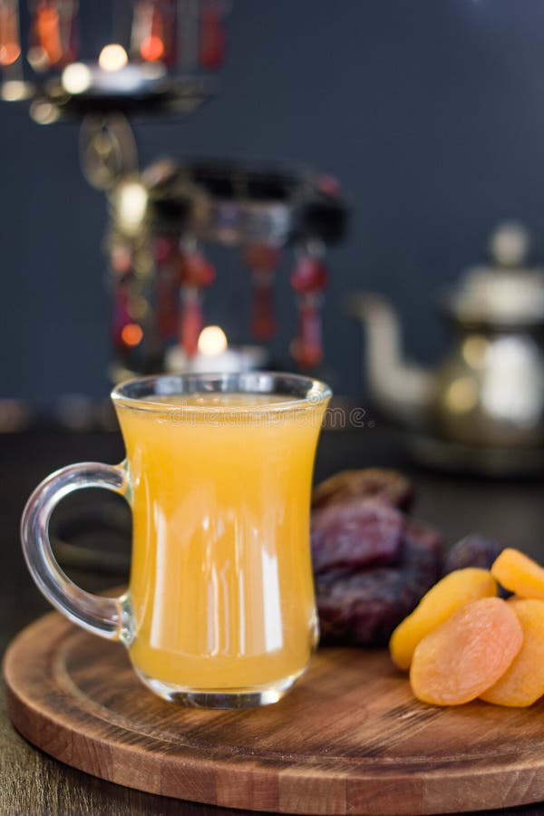 Ramadan Juice for Iftar Made from Fresh Apricots with Dried Apricots