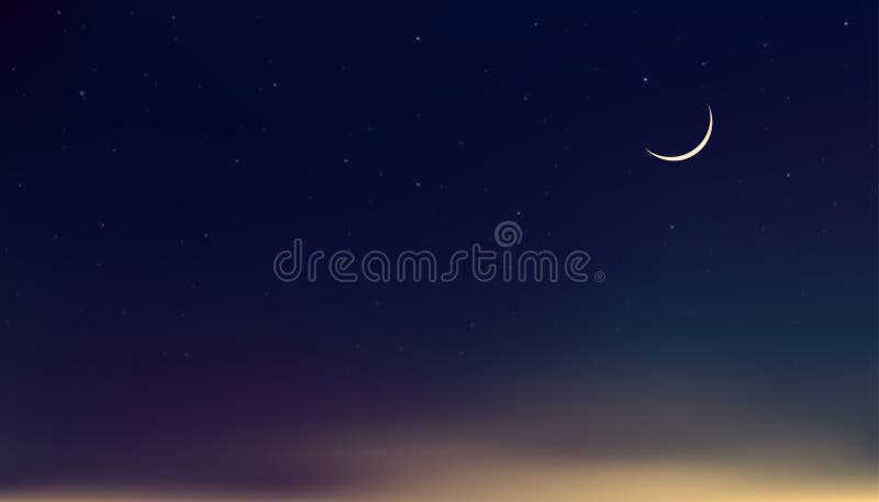 Night Sky With Crescent Moon Face And Stars. Stock Illustration