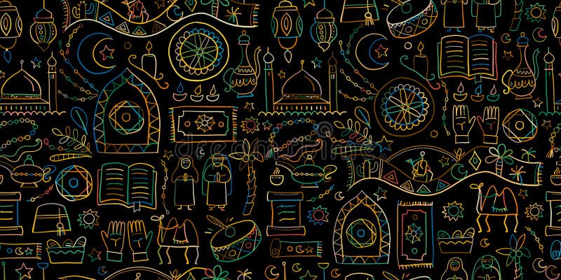 Ramadan Kareem. Design elements. Seamless pattern background. Vector illustration