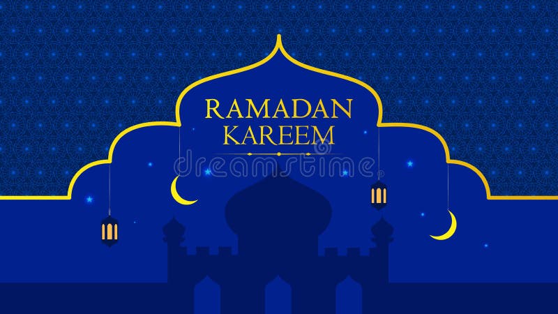 Ramadan Kareem Eastern Pattern Mosque Lamps Moon Stars Blue Yellow ...