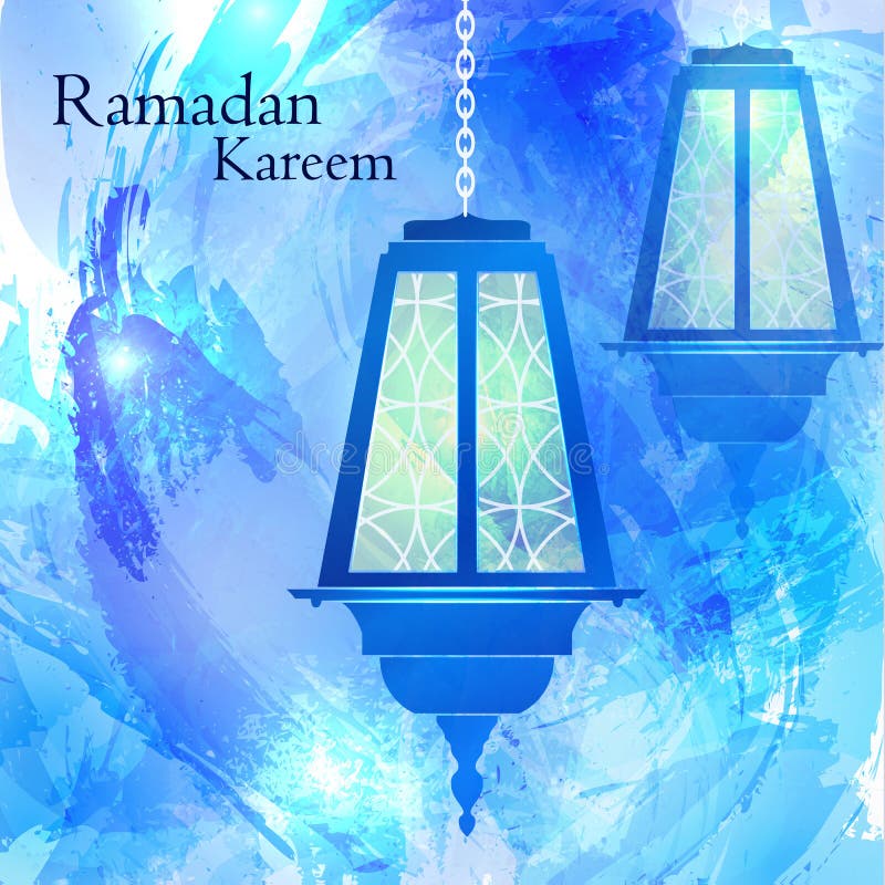 Ramadan Kareem Fondo azul de la acuarela ilustración del vector Ramadan Kareem Fondo azul de la acuarela ilustración del vector
