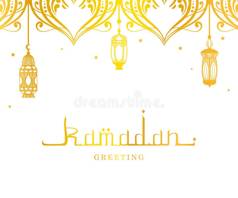 Ramadan Kareem Greeting Card Arabic met Kalligrafie en van Colden Traditionele Lantaarns Vectorillustratie stock illustratie Ramadan Kareem Greeting Card Arabic met Kalligrafie en van Colden Traditionele Lantaarns Vectorillustratie stock illustratie