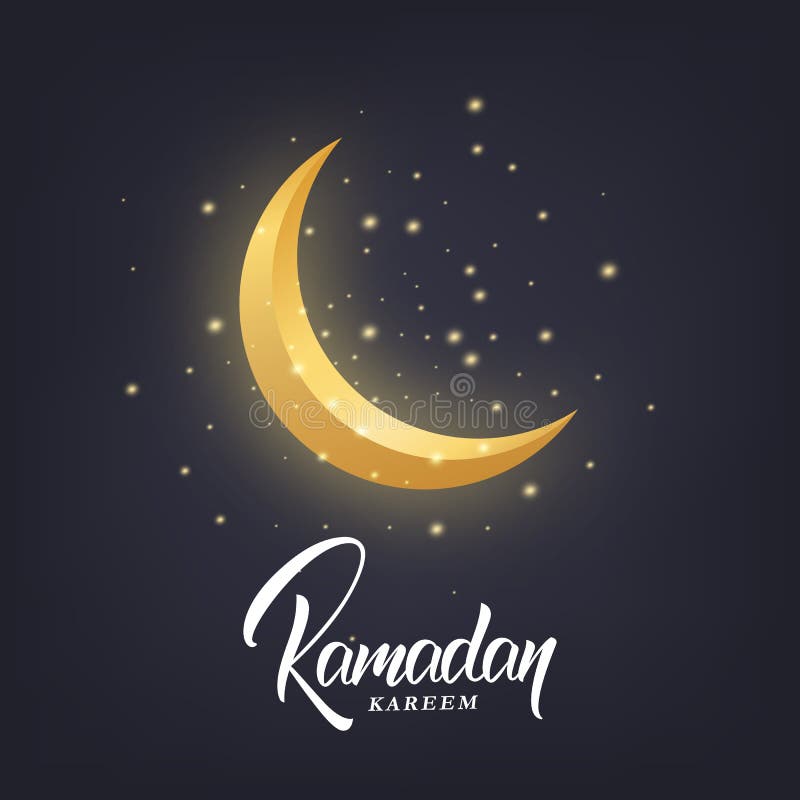 Ramadan Kareem-groetontwerp met toenemende maan, gloeiende sterren en Ramadanmanuscript het van letters voorzien royalty-vrije illustratie Ramadan Kareem-groetontwerp met toenemende maan, gloeiende sterren en Ramadanmanuscript het van letters voorzien royalty-vrije illustratie