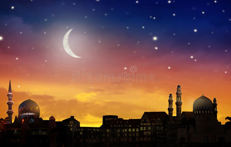 Ramadan kareem-hälsning. nattskiffermåne arkivbilder