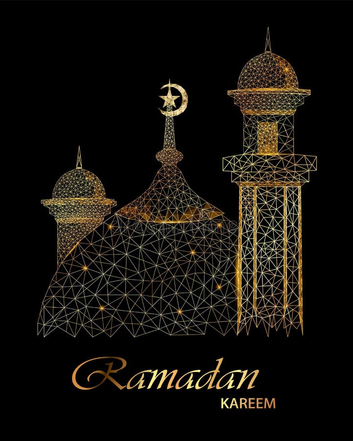 Ramadan Kareem härligt hälsningkort med den polygonal guld- moskén vektor illustrationer Ramadan Kareem härligt hälsningkort med den polygonal guld- moskén vektor illustrationer