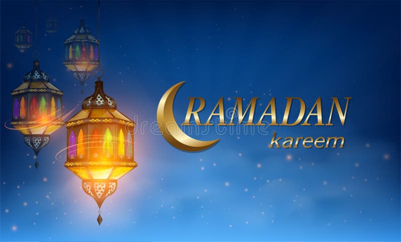 Ramadan Kareem- oder Eid-Mubarak Grußkarte mit Ramadan-Lampe, Mond und Sternlaterne auf dem moslemischen Fest des heiligen Islams stock abbildung Ramadan Kareem- oder Eid-Mubarak Grußkarte mit Ramadan-Lampe, Mond und Sternlaterne auf dem moslemischen Fest des heiligen Islams stock abbildung